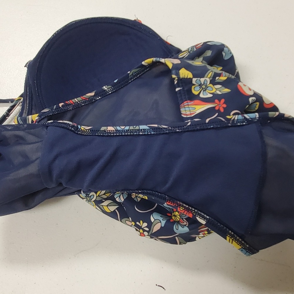Boden Womens One Piece Ubar Swimsuit Size 10 Regular Blue Floral Halter Tie Neck - Picture 9 of 12